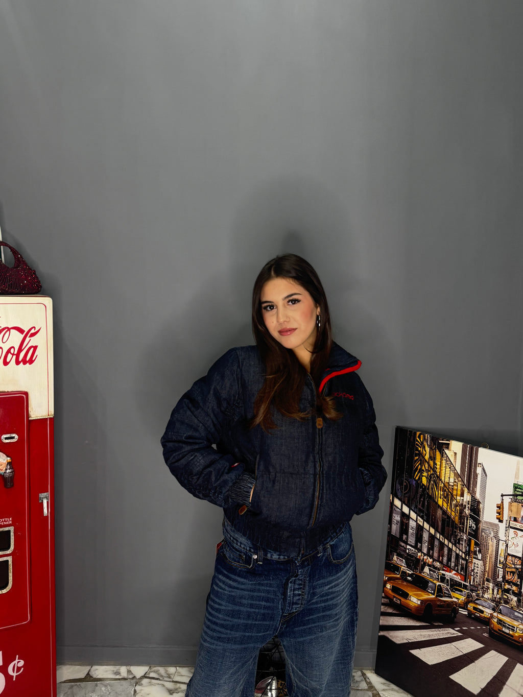 Piumino in denim donna