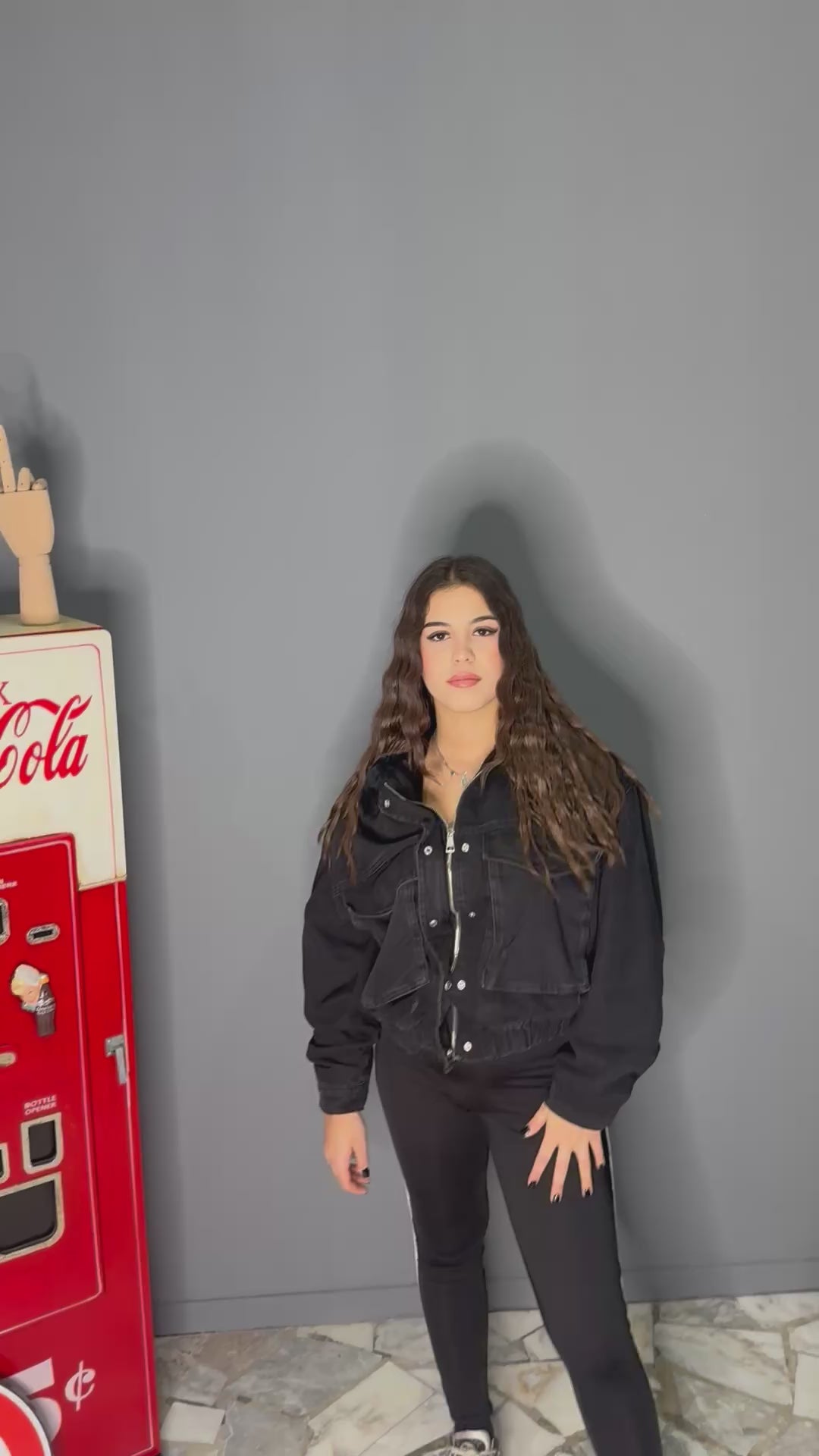 Bomber in denim all’interno pelliccia